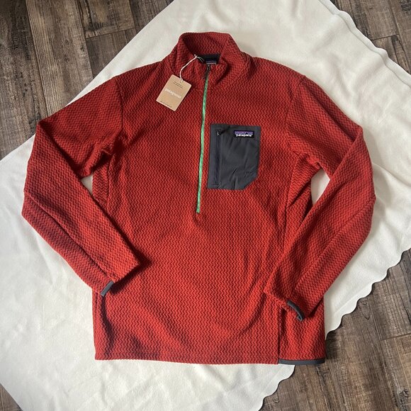NWT Patagonia Men's XL R1 Air Zip Neck Fleece Pullover Mangrove Red Lightweight - Picture 1 of 13